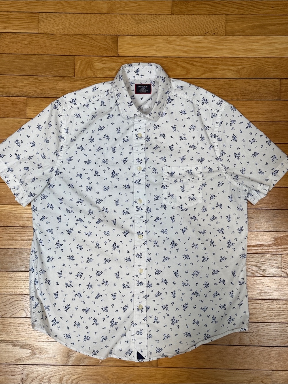 UNTUCKit White Short-Sleeve Button-Down Shirt with Navy Floral Print